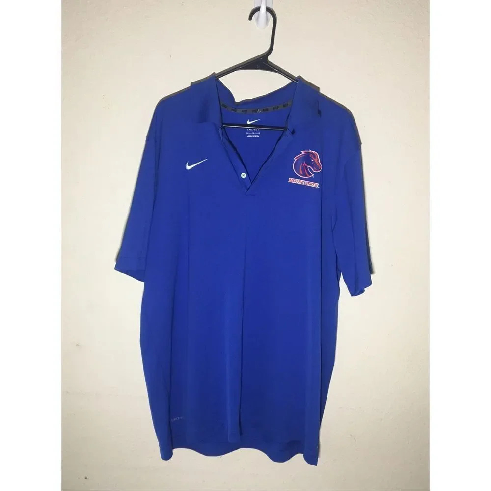 Mens Nike Polo Size XL Boise State Blue Orange Logo Lightweight Dri-Fit